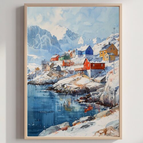 Nuuk Capital of Greenland Watercolor Print: Travel Art Poster