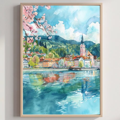 Klagenfurt am Wörthersee Austria Europe Watercolor Print: Vacation Travel Art Poster