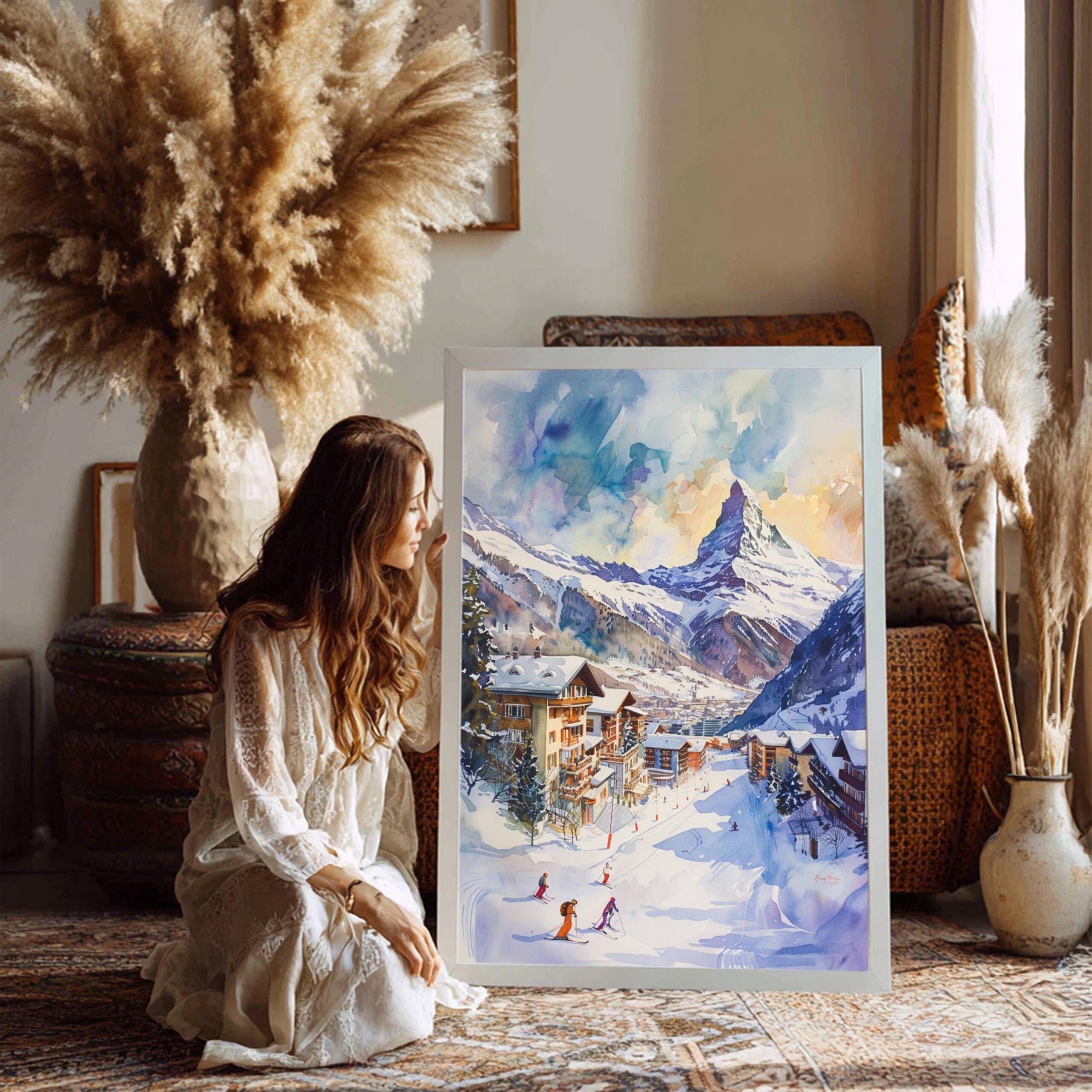 Zermatt Ski Resort Switzerland Watercolor: Vacation Travel Art Poster - Image 3