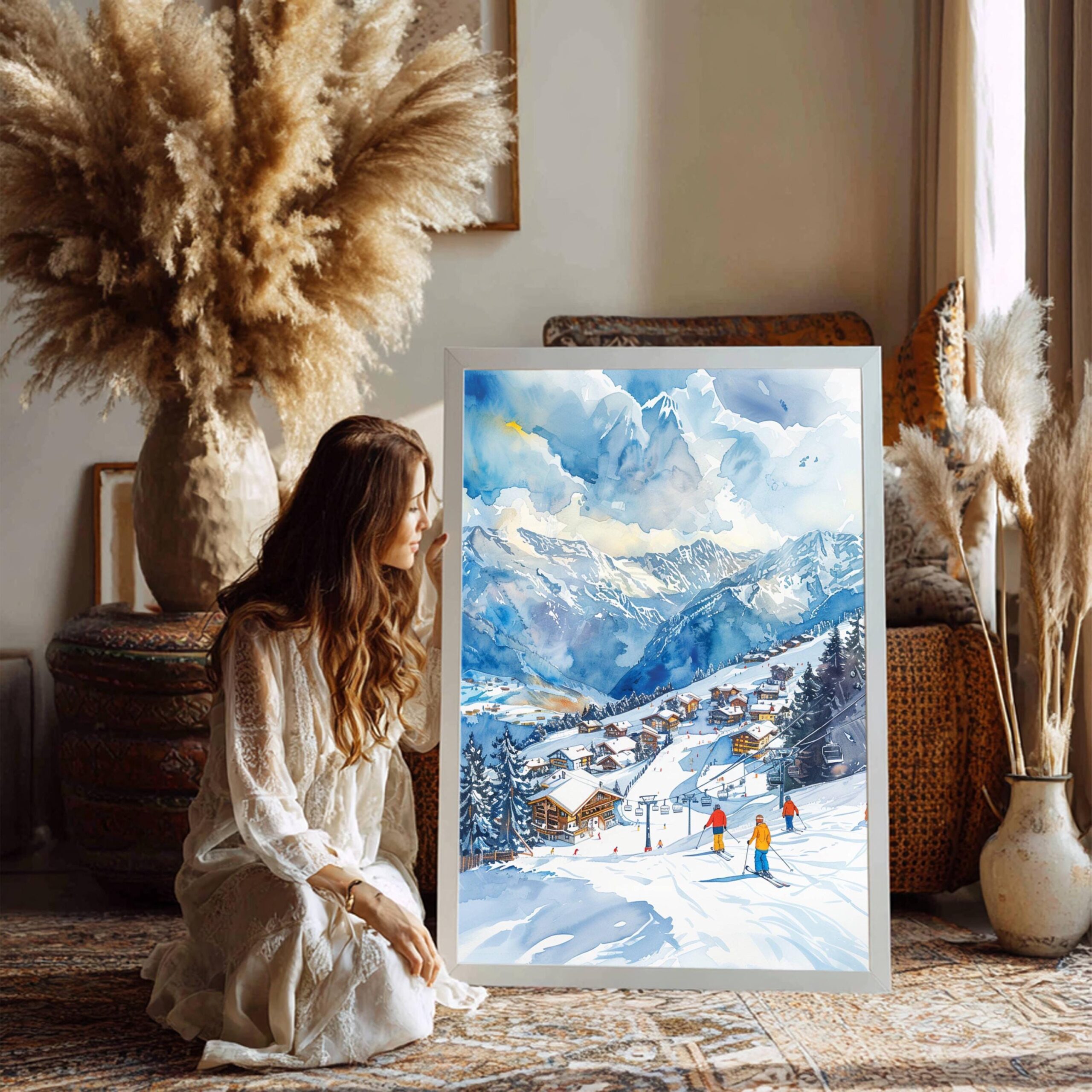 Veysonnaz Ski Resort Switzerland Watercolor: Vacation Travel Art Poster - Image 3