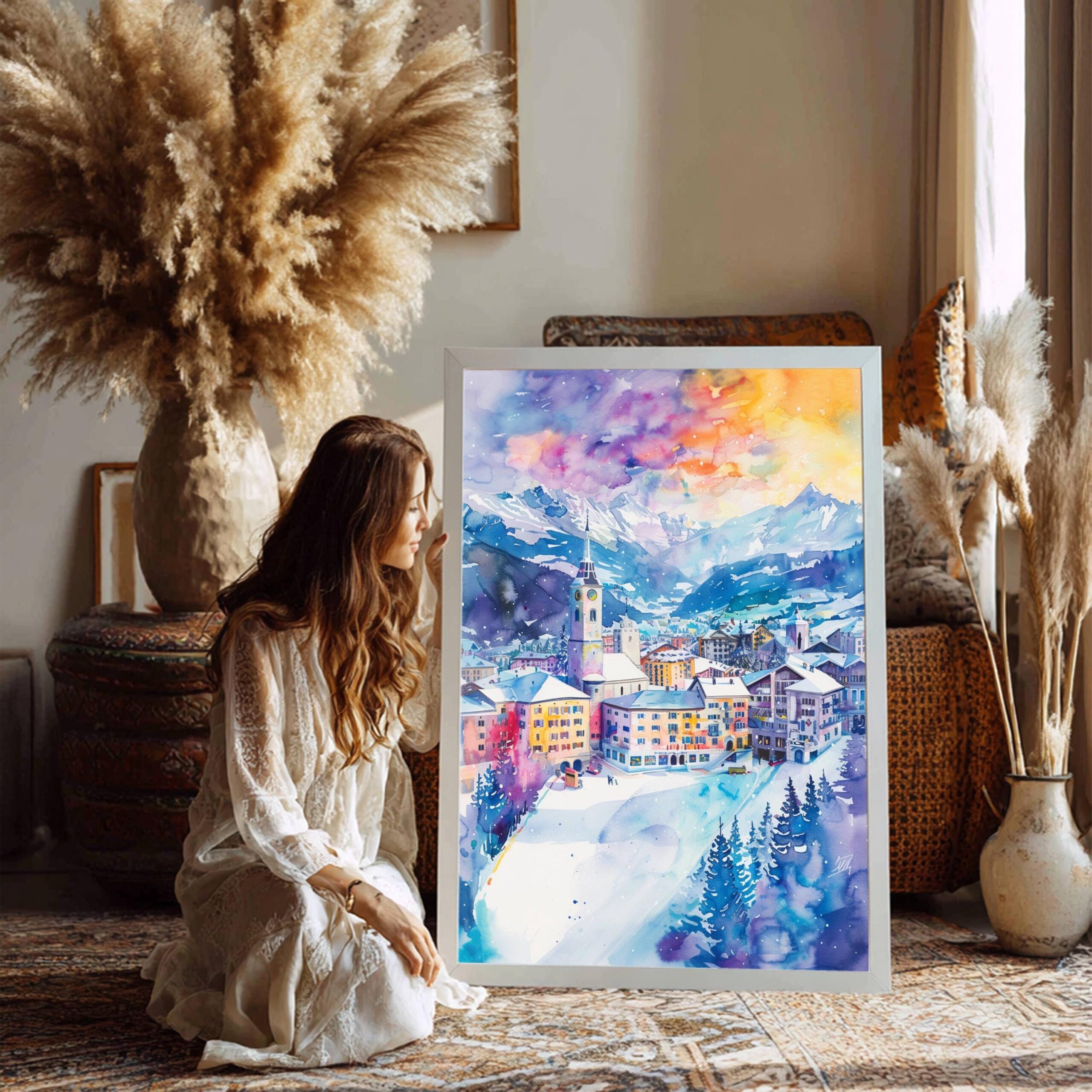 Saint Moritz Ski Resort Switzerland Watercolor: Vacation Travel Art Poster - Image 3