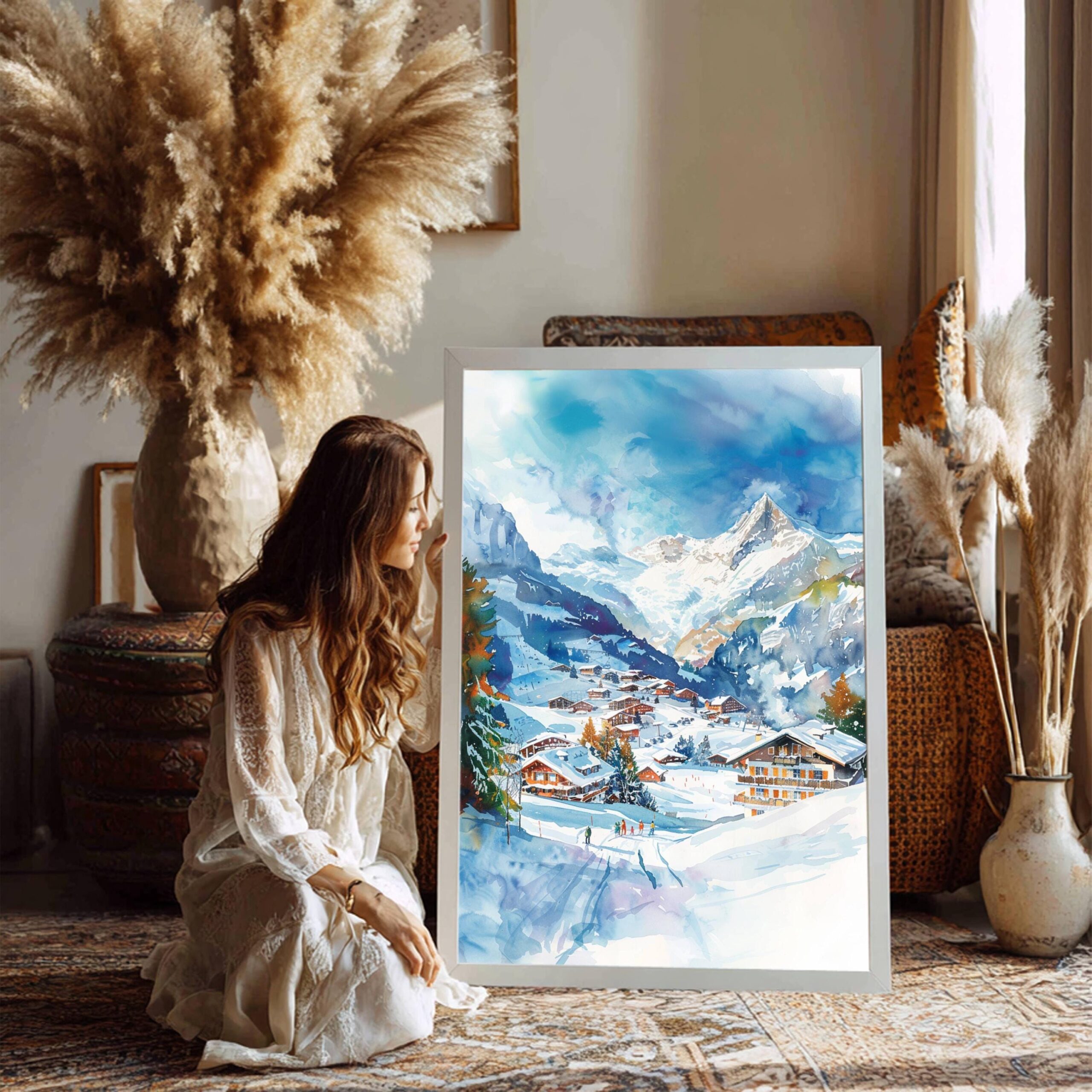 Grindelwald Ski Resort Switzerland Watercolor Print: Vacation Travel Art Poster - Image 3