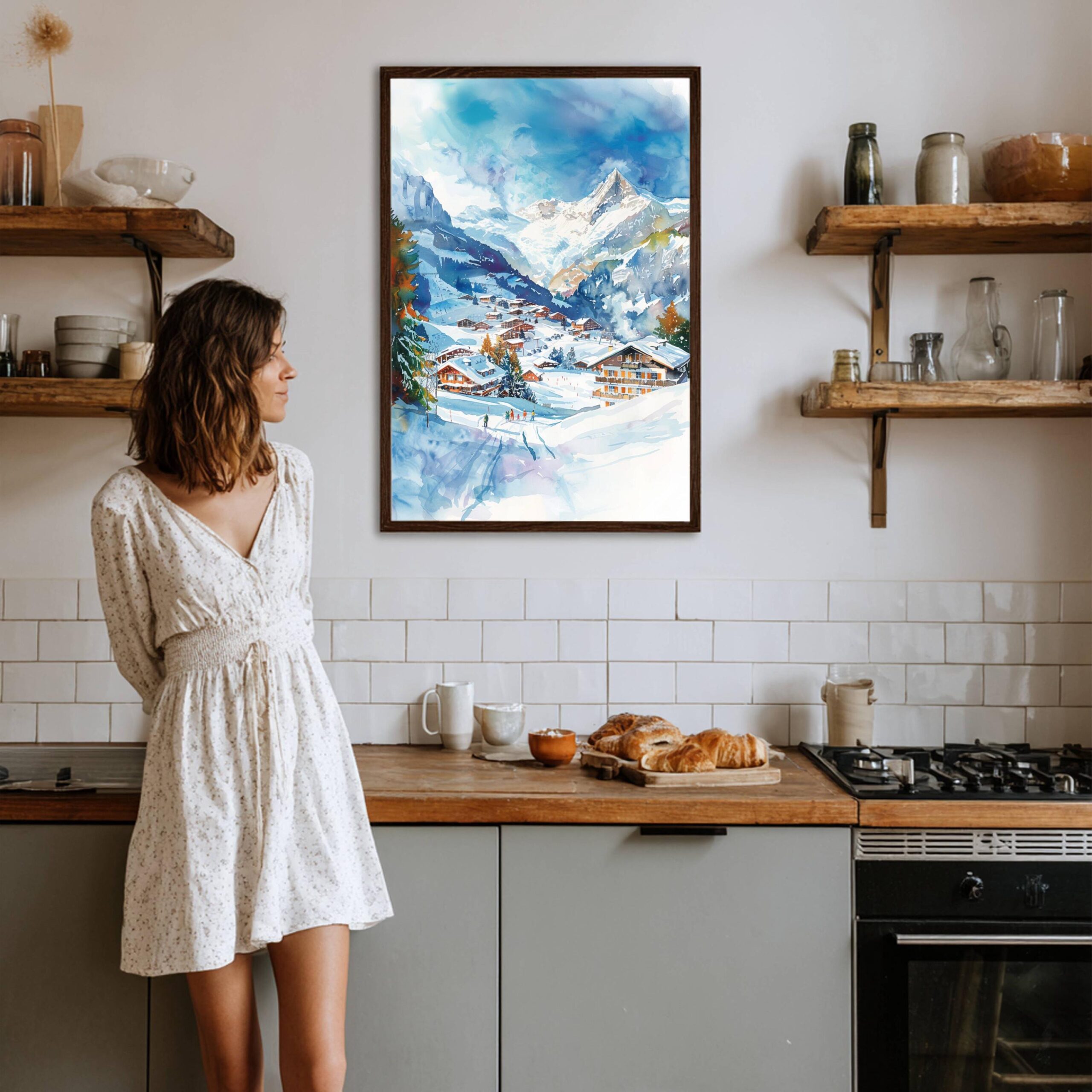 Grindelwald Ski Resort Switzerland Watercolor Print: Vacation Travel Art Poster - Image 4