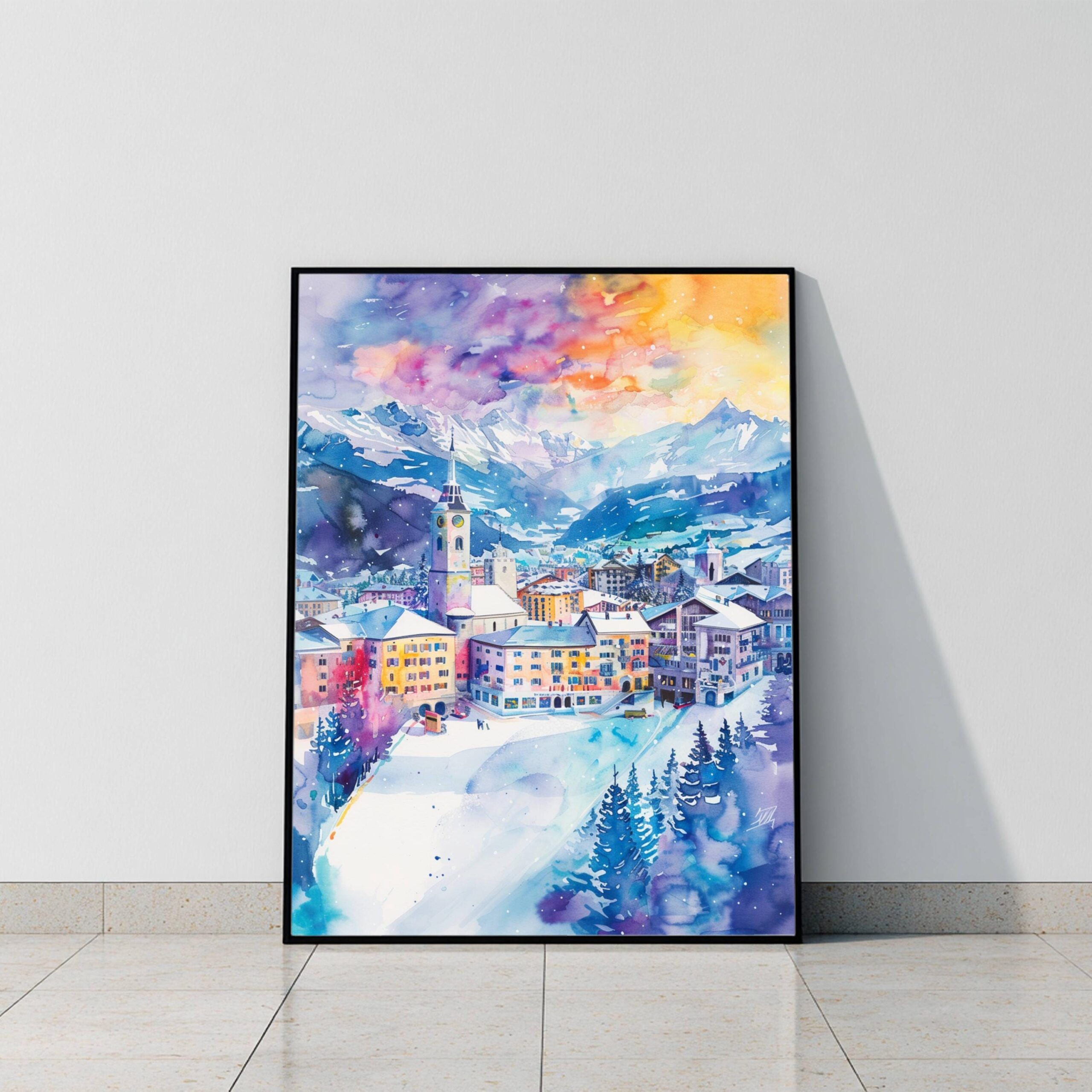 Saint Moritz Ski Resort Switzerland Watercolor: Vacation Travel Art Poster - Image 8