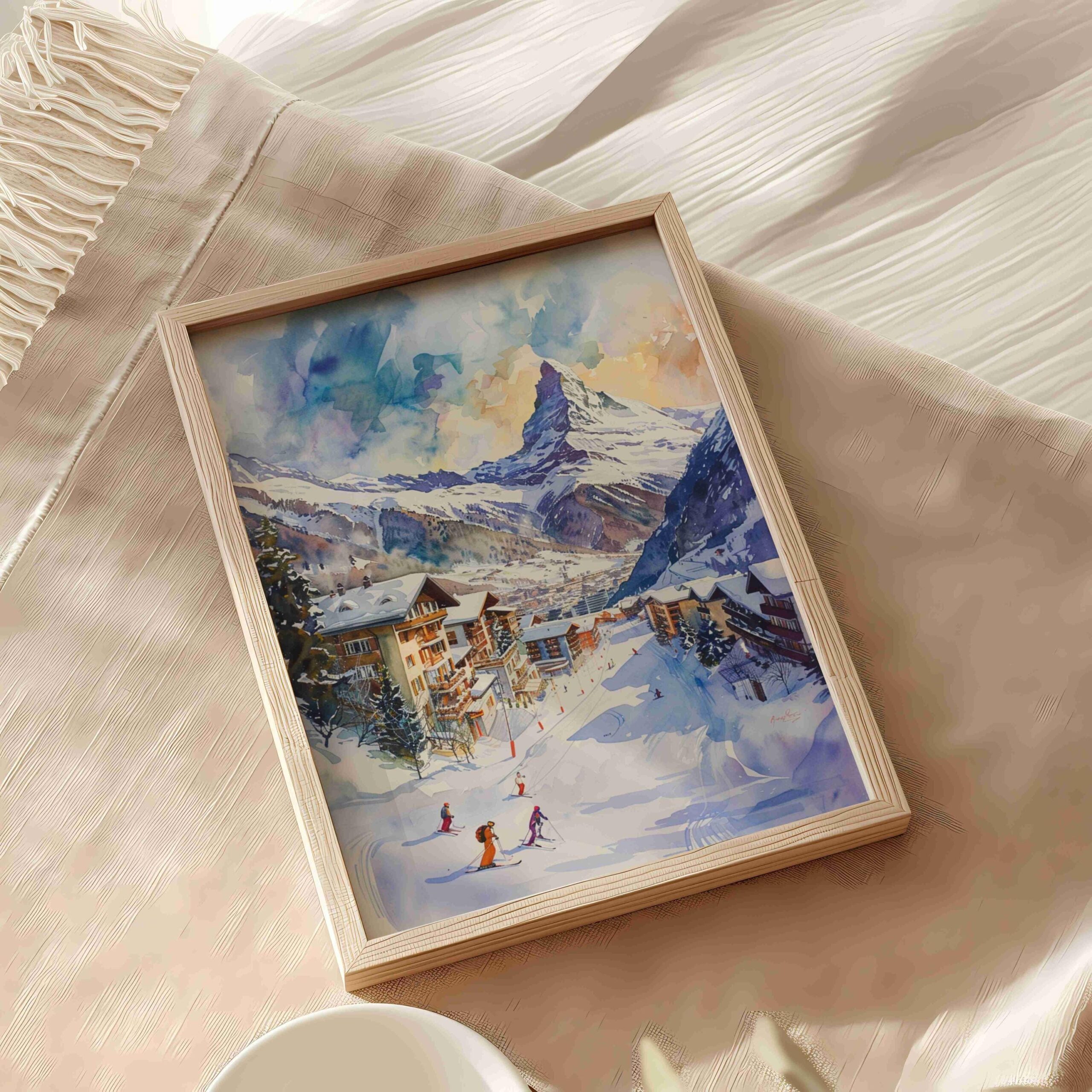 Zermatt Ski Resort Switzerland Watercolor: Vacation Travel Art Poster - Image 9
