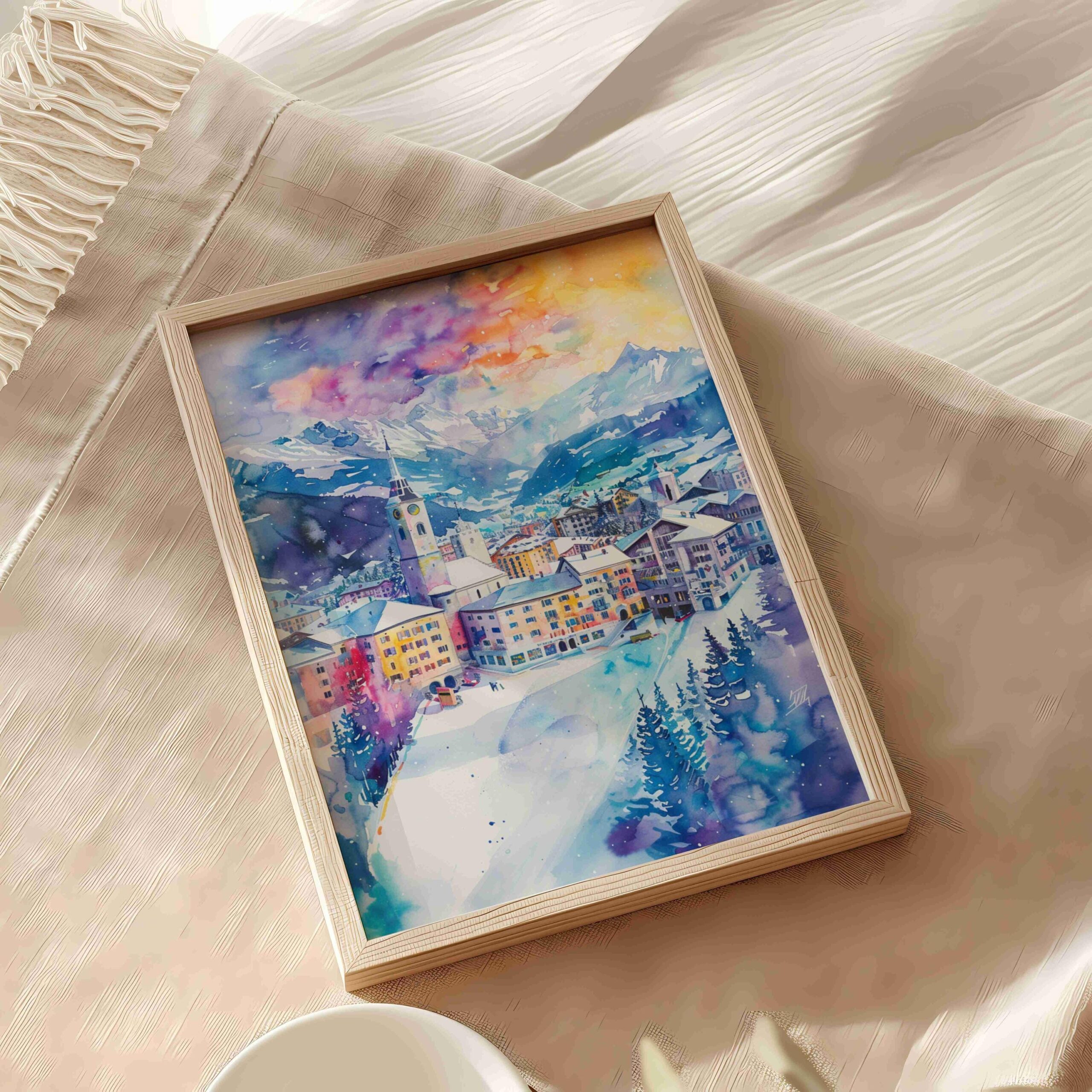 Saint Moritz Ski Resort Switzerland Watercolor: Vacation Travel Art Poster - Image 9