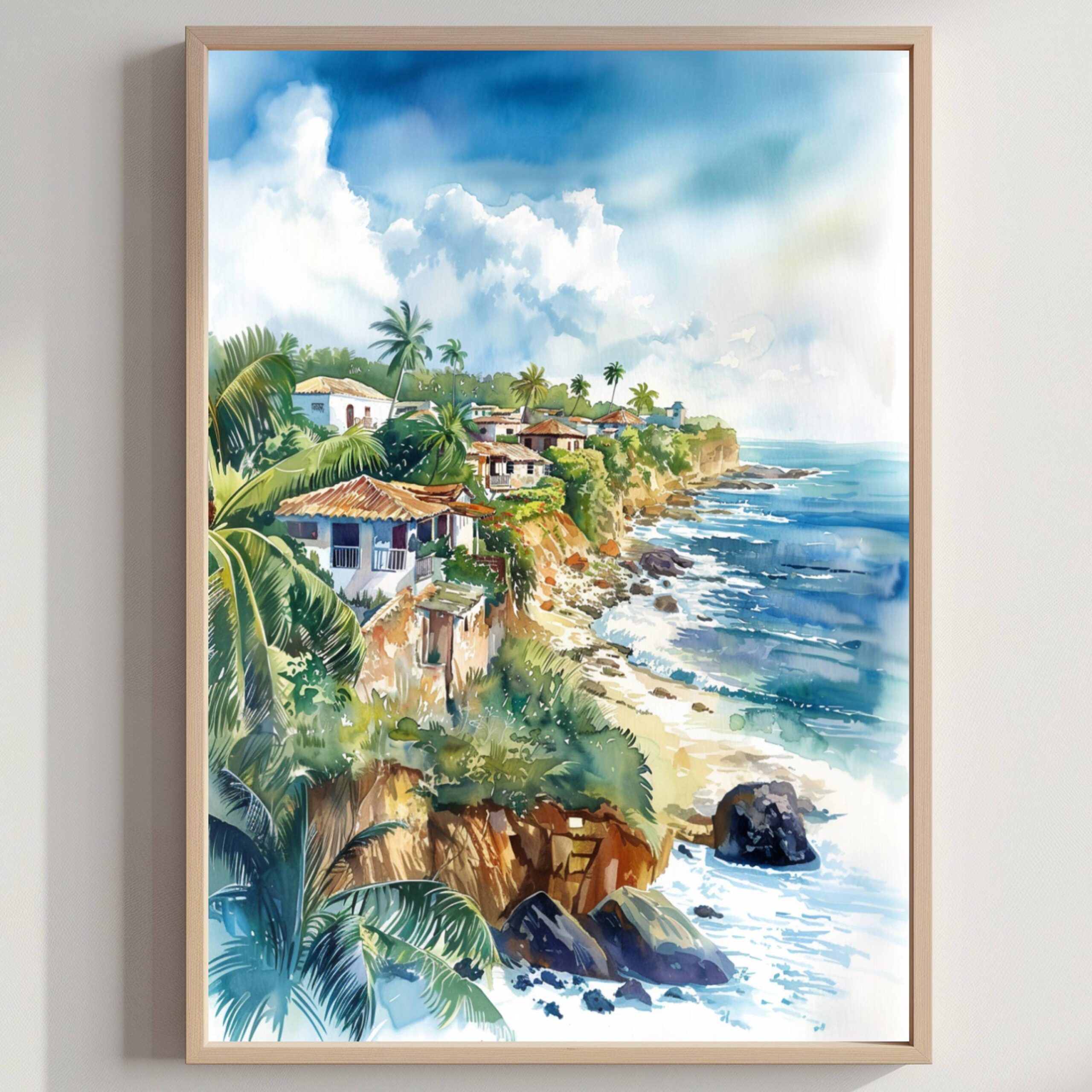 Puerto Rico Caribbean Watercolor: Vacation Travel Art Poster