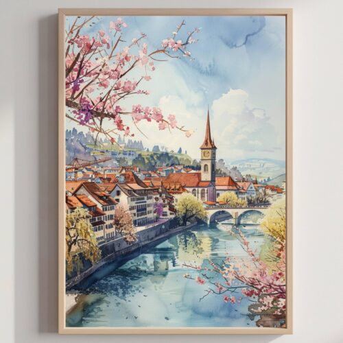 Bern Switzerland Europe Watercolor: Vacation Travel Art Poster