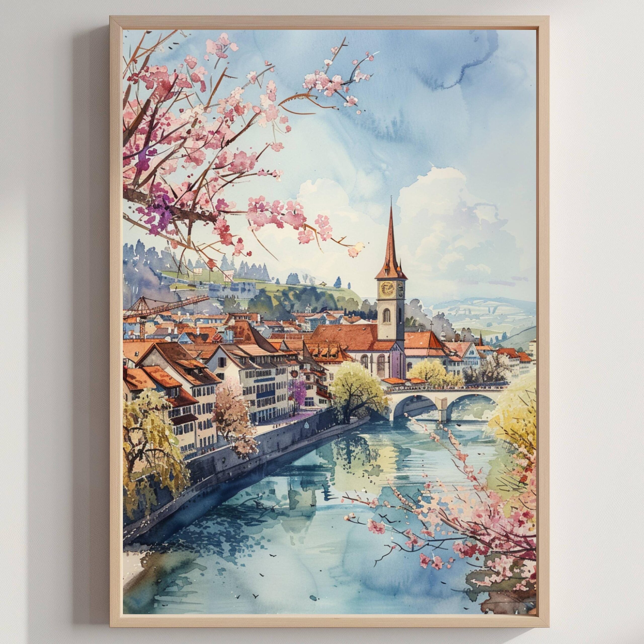 Bern Switzerland Europe Watercolor: Vacation Travel Art Poster