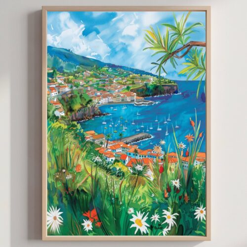 Madeira Island Portugal Europe Watercolor: Vacation Travel Art Poster