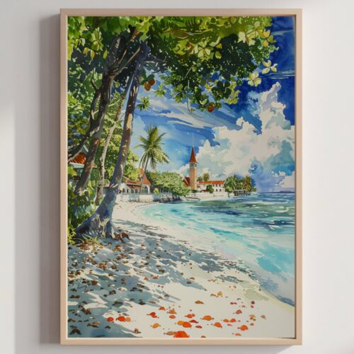 Addu City Maldives Asia Watercolor: Travel Art Poster
