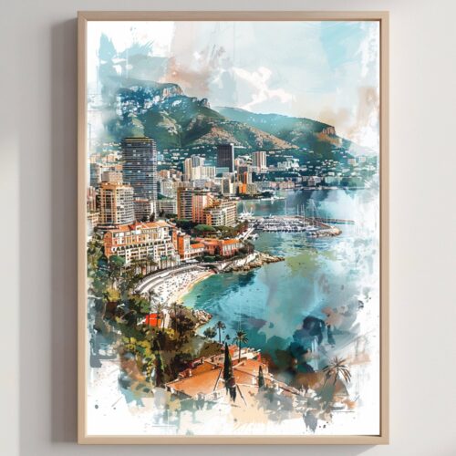 Monte Carlo Monaco Europe Watercolor: Travel Art Poster
