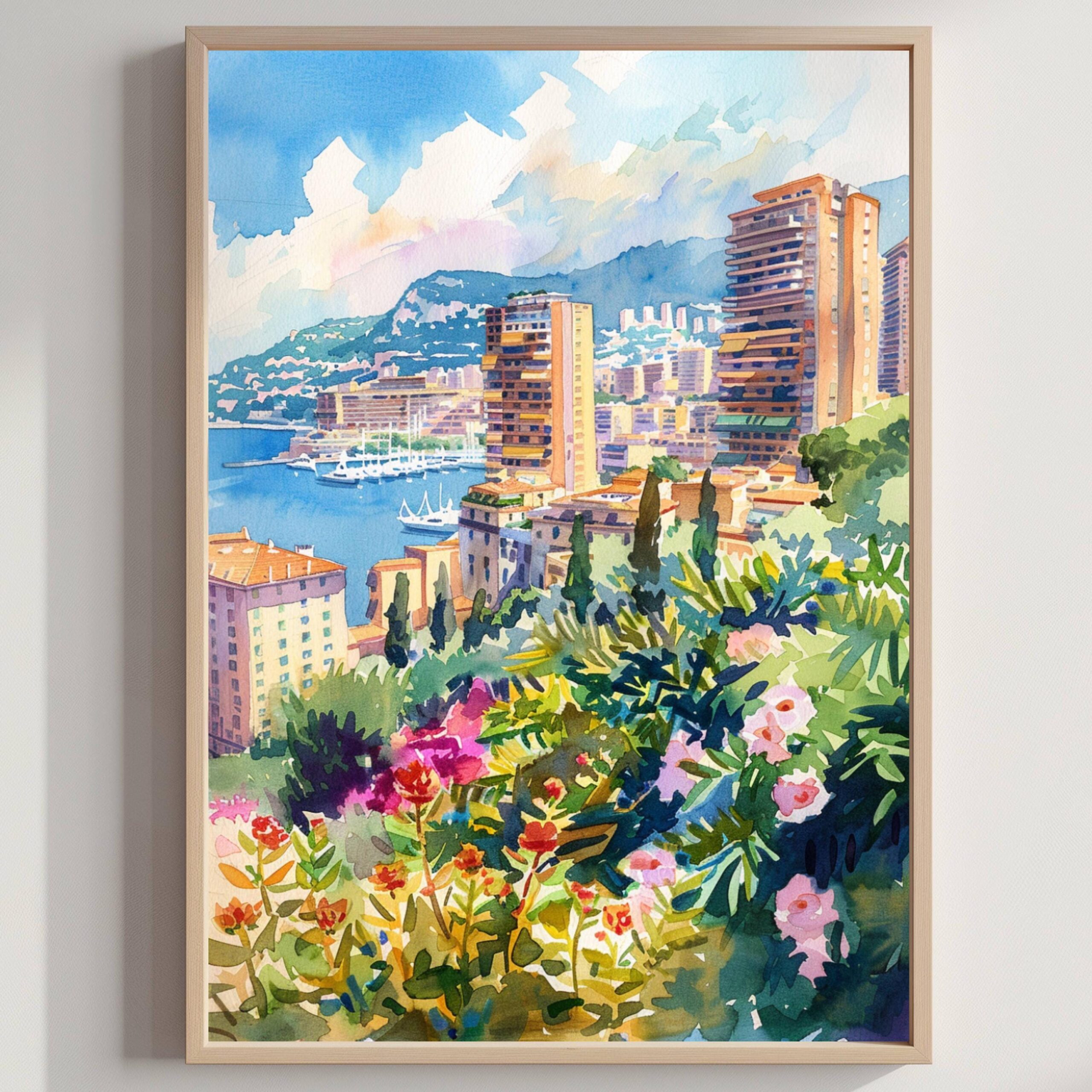 Monaco Europe Watercolor: Travel Art Poster
