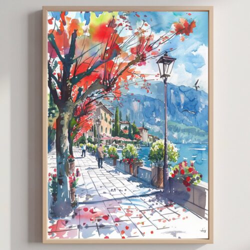 Lake Garda Italy Watercolor Print: Travel Art Poster