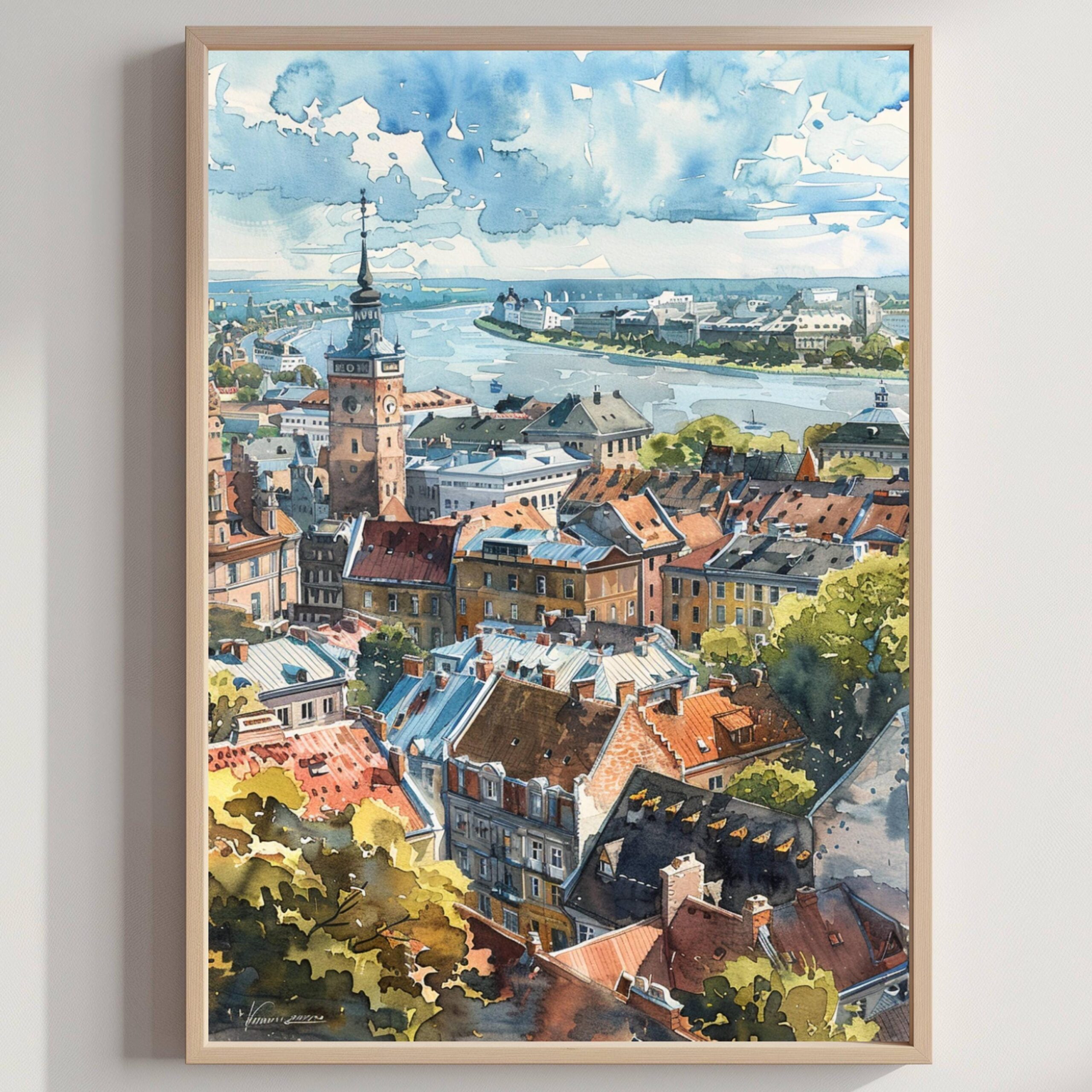 Latvia Europe Watercolor Print: Travel Art Poster
