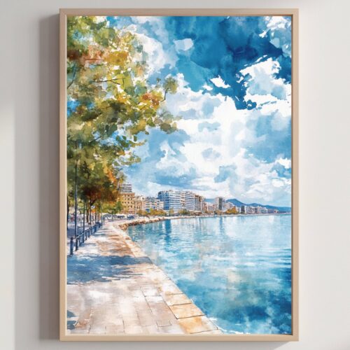 Thessaloniki Greece Watercolor: Greek Travel Art Poster