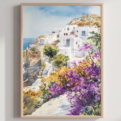 Sifnos Island Greece Watercolor: Travel Art Poster