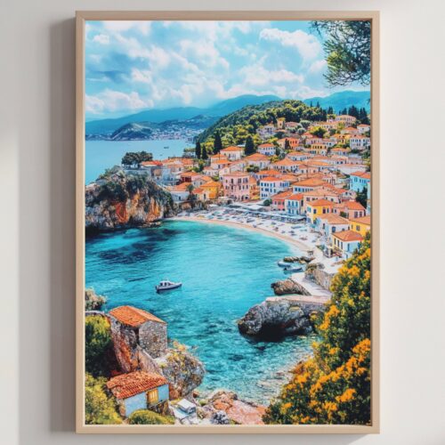 Parga Greece Watercolor: Travel Art Poster