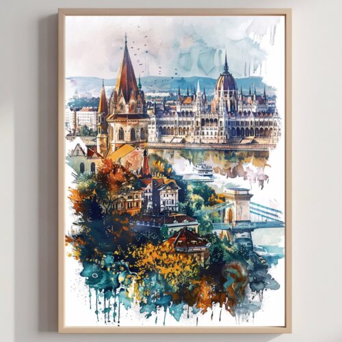 Hungary Europe Watercolor Print: Travel Art Poster