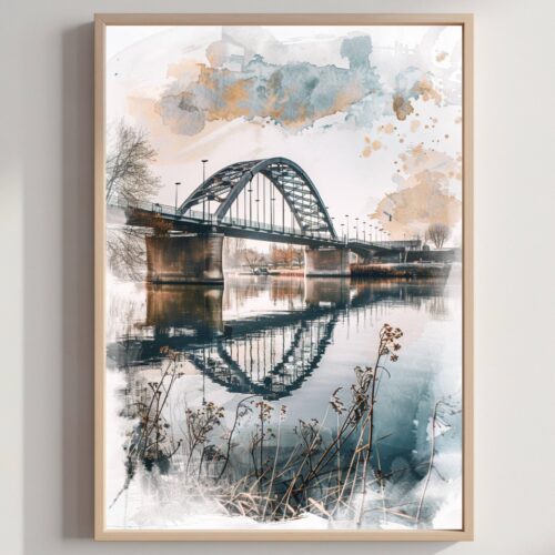 Arnhem Bridge The Netherlands (Holland) Europe Watercolor: Dutch Travel Art Poster