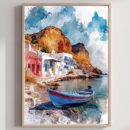 Milos Island Greece Watercolor: Travel Art Poster