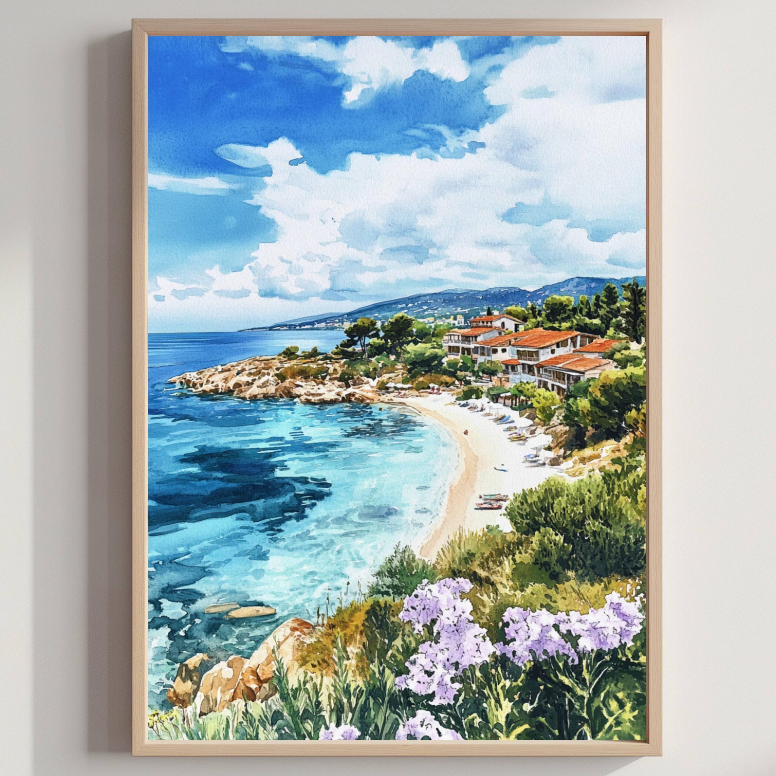 Halkidiki Peninsula Greece Watercolor: Travel Art Poster