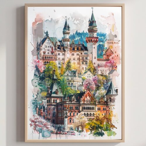 Germany Europe Watercolor: Travel Art Poster