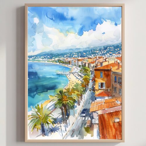 Nice France Watercolor: Travel Poster