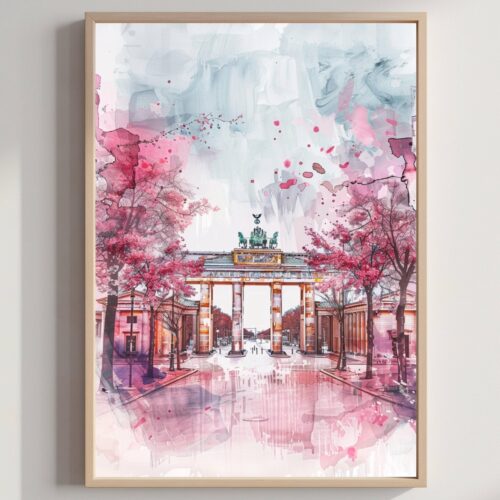 Berlin Brandenburg Gate Germany Watercolor: German Travel Art Poster