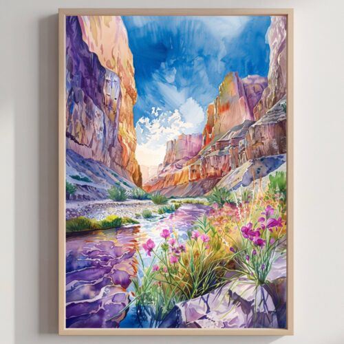 Big Bend National Park Texas USA Watercolor: Travel Art Poster