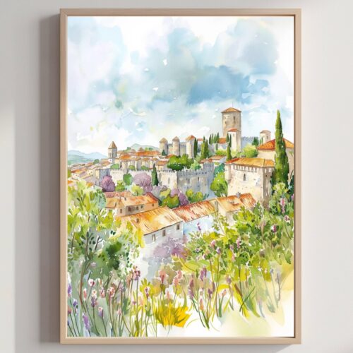 Carcassonne France Watercolor Print: European Travel Art Poster