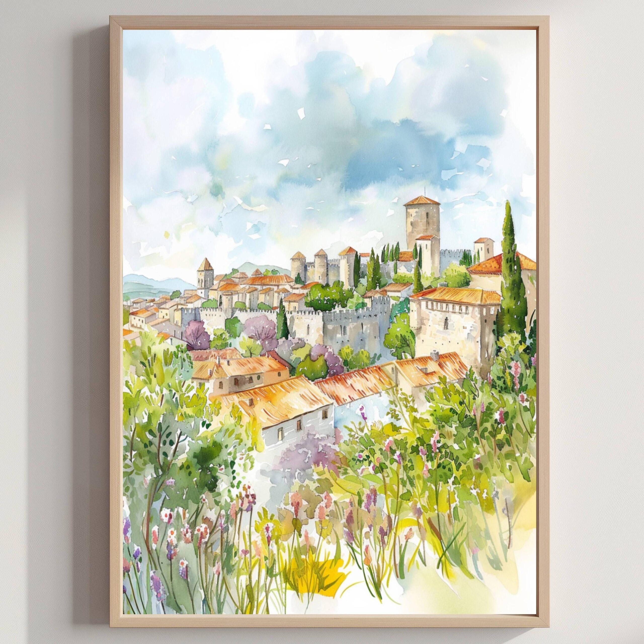 Carcassonne France Watercolor Print: European Travel Art Poster