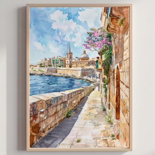 Island of Malta Europe Watercolor Print: Travel Art Poster