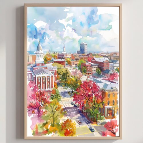 Montgomery Alabama USA Watercolor: Travel Art Poster