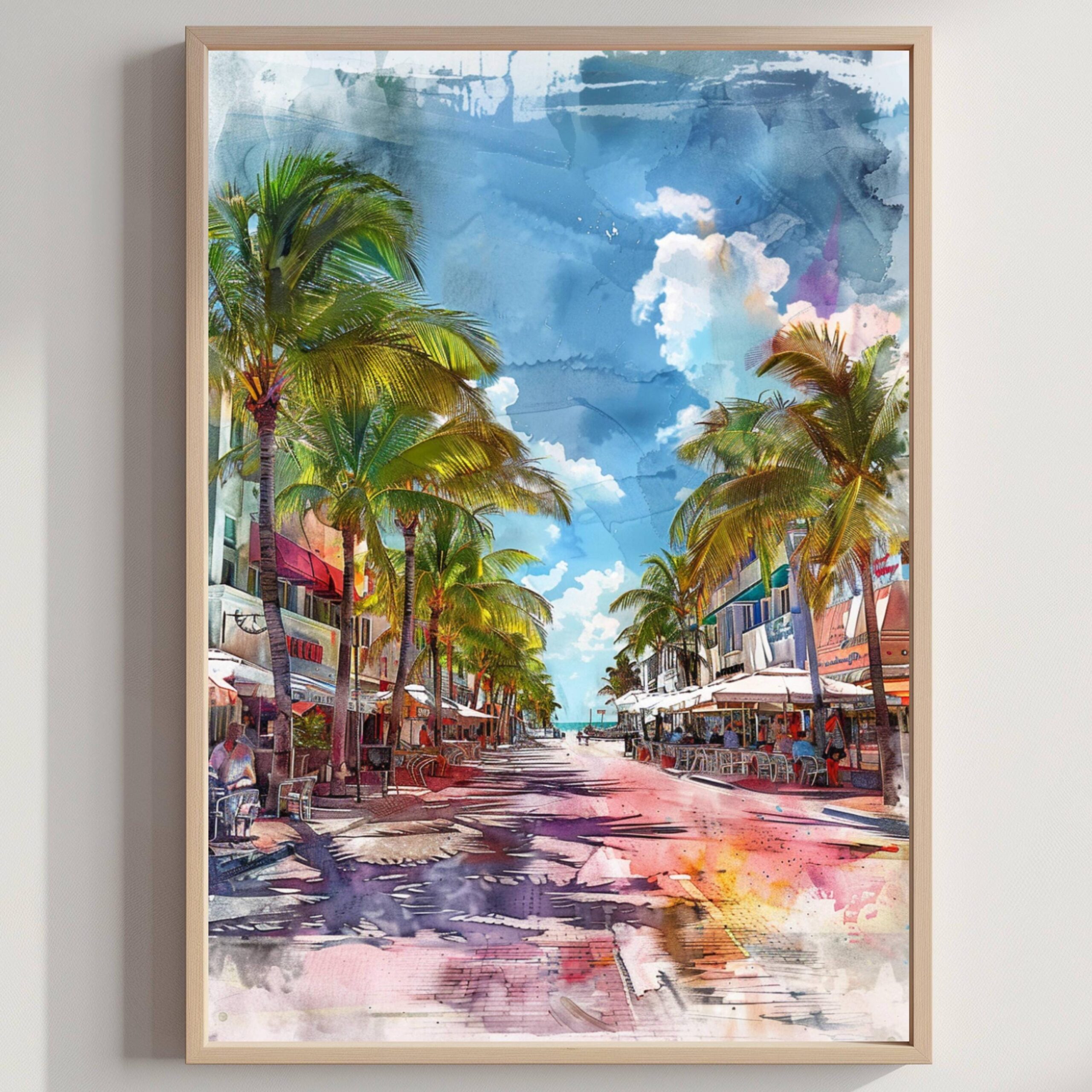South Beach Miami Florida USA Watercolor: Travel Art Poster