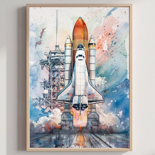 Kennedy Space Center Florida USA Watercolor: Travel Art Poster