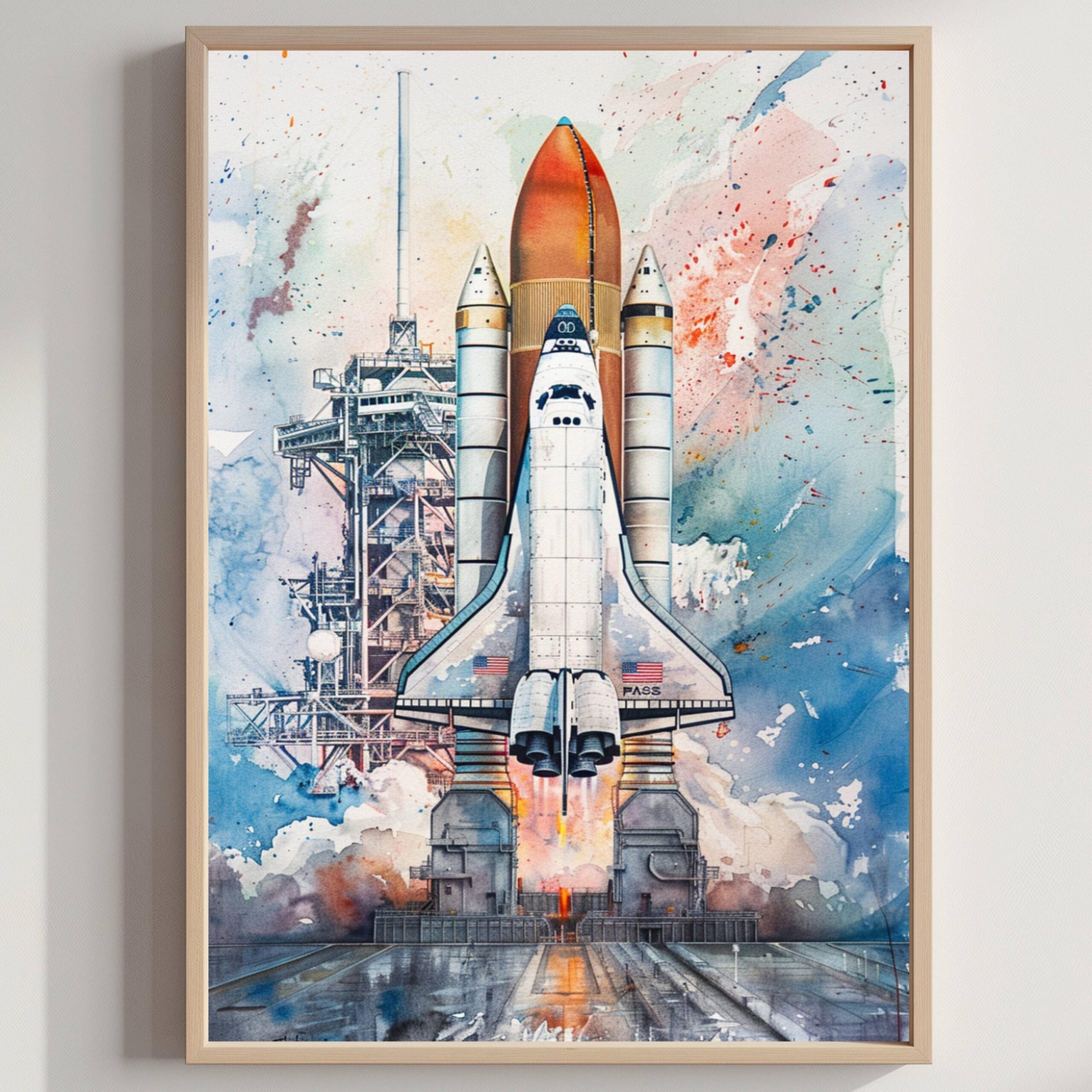 Kennedy Space Center Florida USA Watercolor: Travel Art Poster