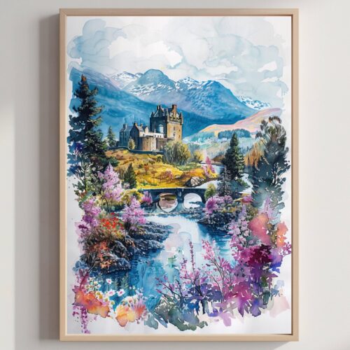 Scotland United Kingdom Watercolor: Travel Art Poster