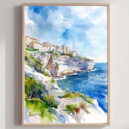 Bonifacio France Watercolor Print: France Travel Art Poster