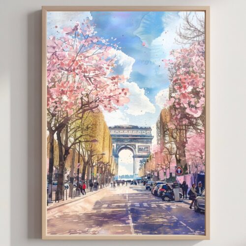 Champs-Elysees Paris Watercolor Print: France Art Travel Poster