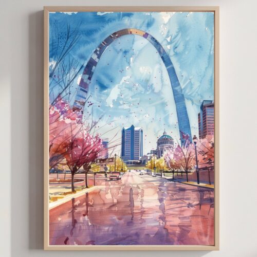 The Gateway Arch St Louis Missouri Watercolor: USA Travel Poster