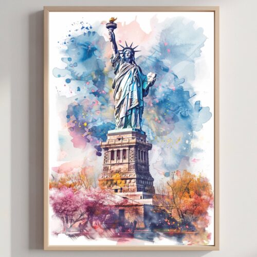 Statue of Liberty New York Watercolor: USA Travel Poster