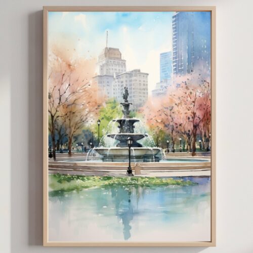 The Buckingham Fountain Chicago Watercolor Print: USA Travel Art Poster