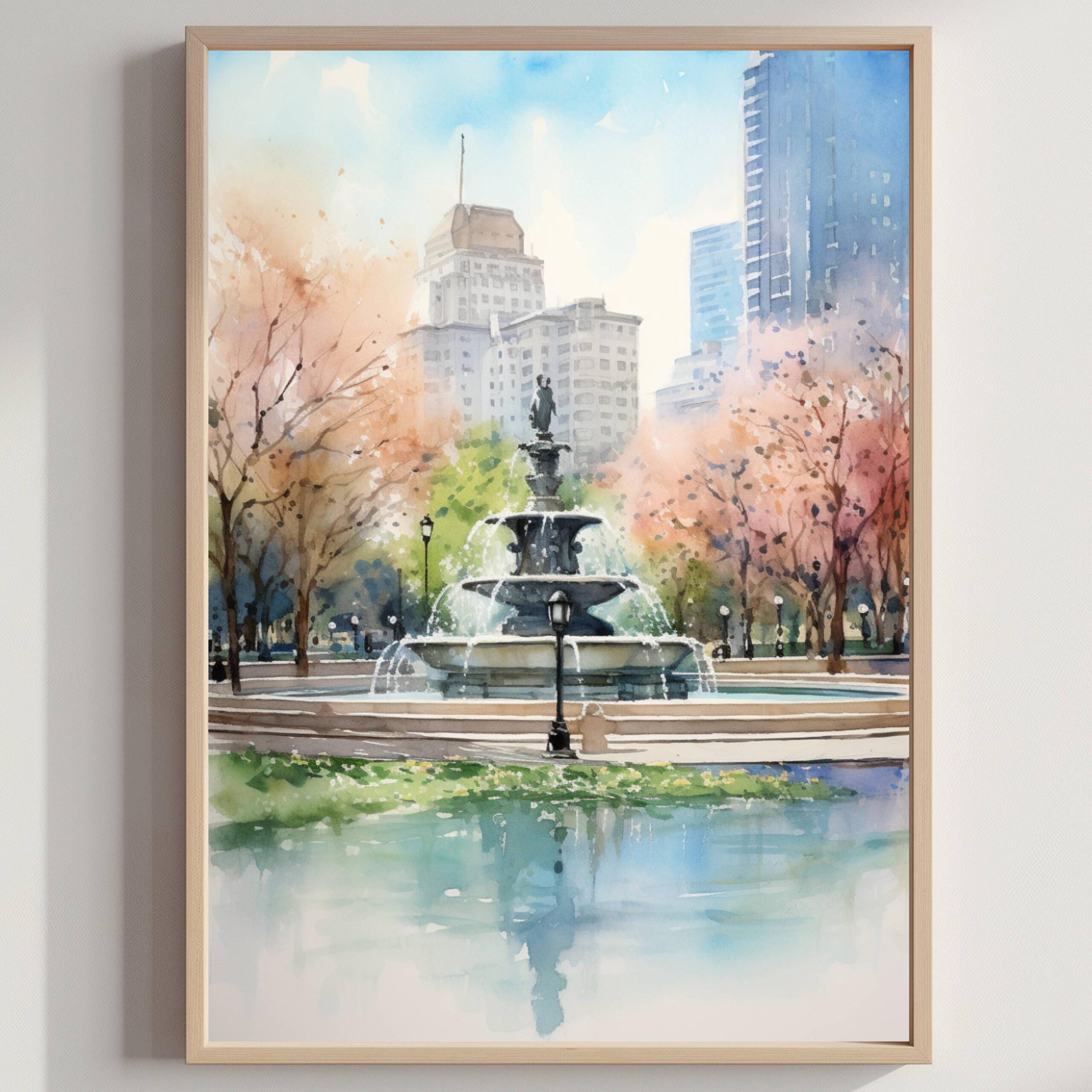 The Buckingham Fountain Chicago Watercolor Print: USA Travel Art Poster