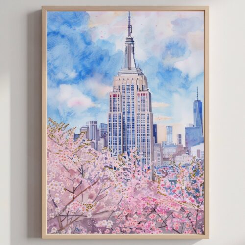 The Empire State Building New York Watercolor: USA Travel Poster
