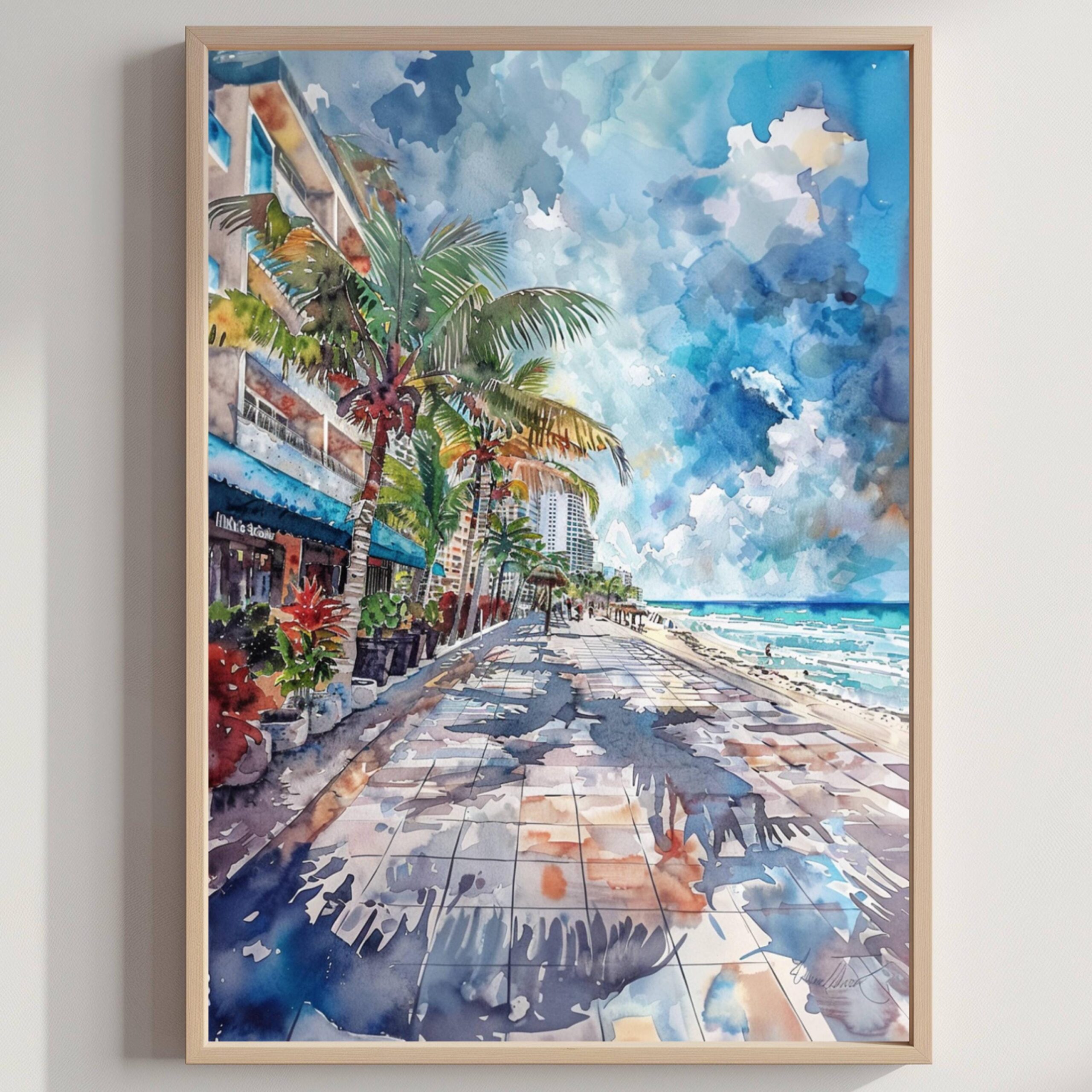 Playa del Carmen Mexico Watercolor: Travel Art Poster