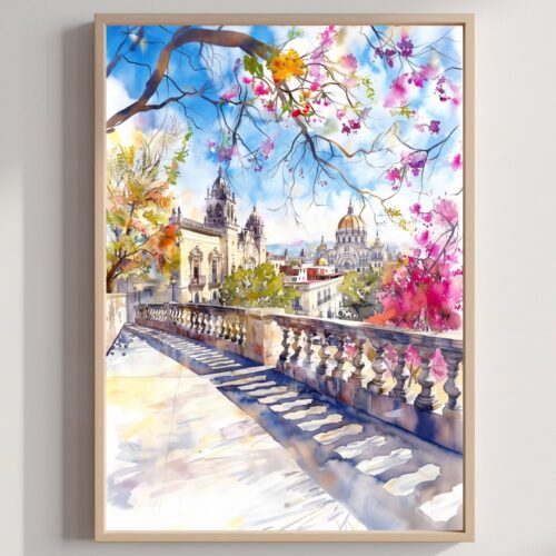 Guadalajara Mexico Watercolor Print: North America Travel Art Poster