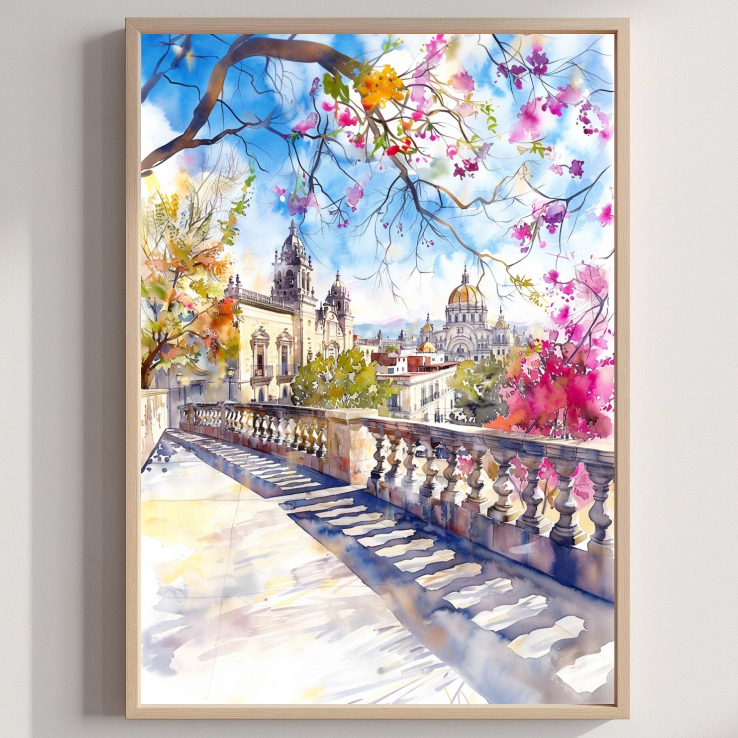 Guadalajara Mexico Watercolor Print: North America Travel Art Poster