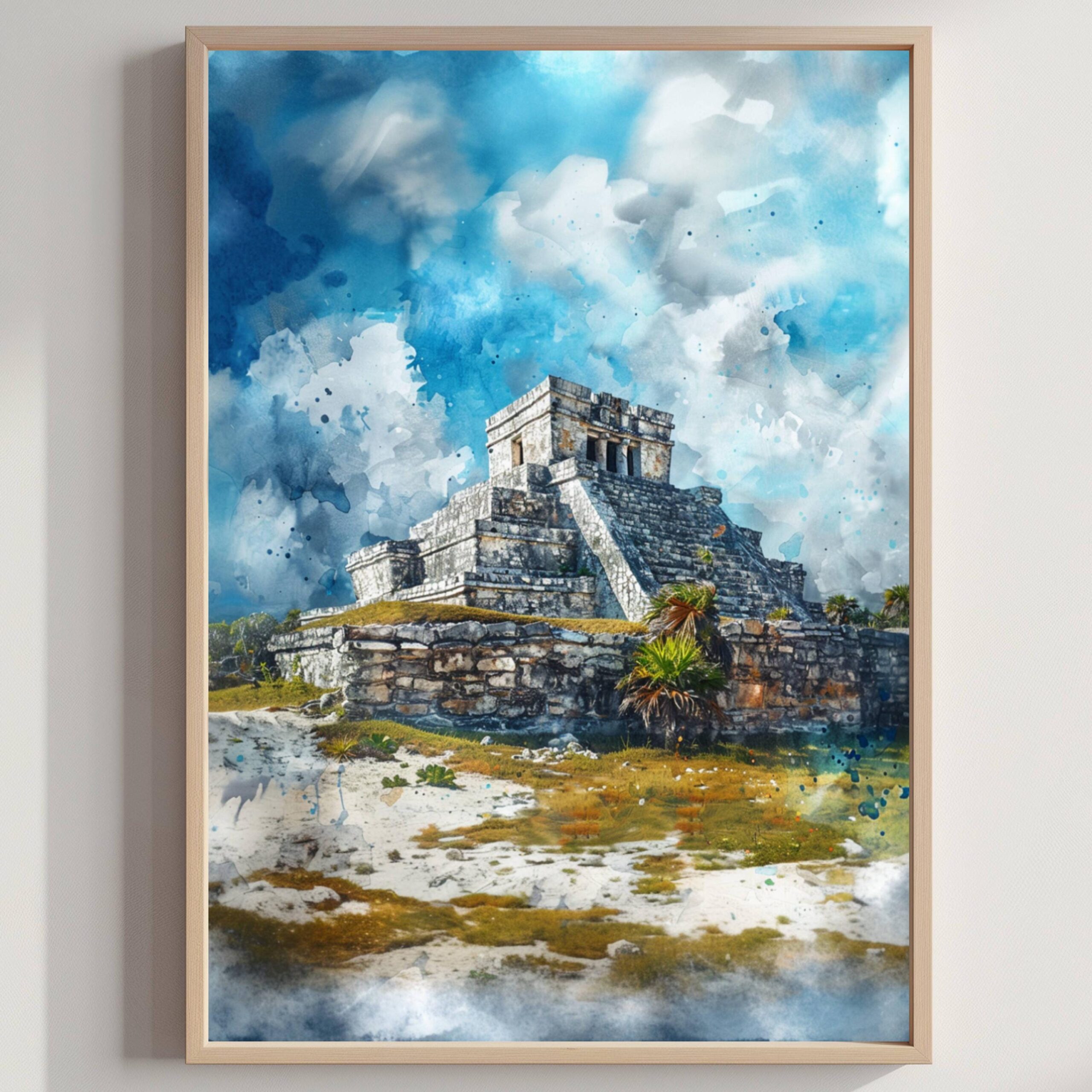 El Castillo Yucatan Mexico Watercolor Print: North America Travel Art Poster
