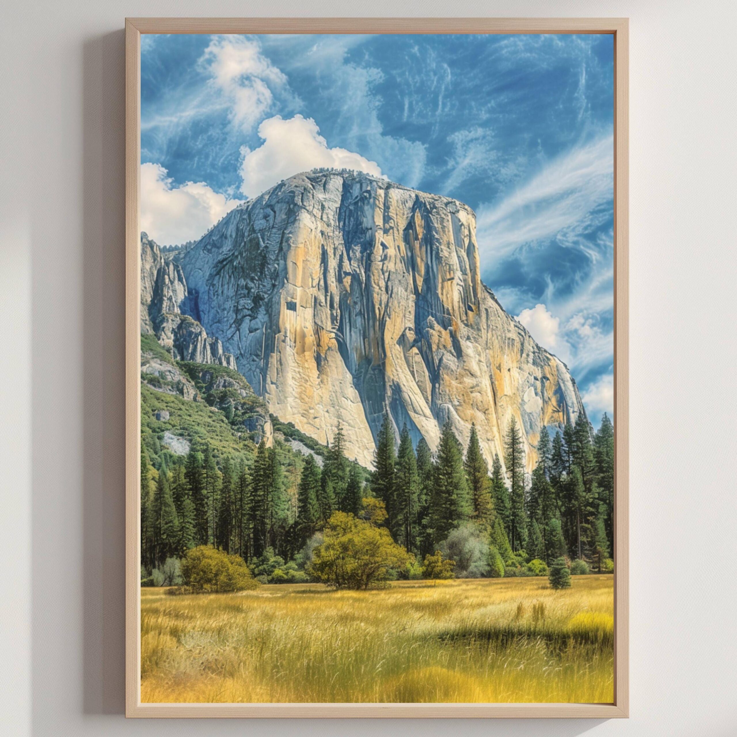 El Capitan Mountain Yosemite National Park California Watercolor: USA Travel Art Poster
